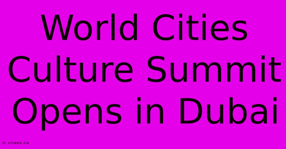 World Cities Culture Summit Opens In Dubai