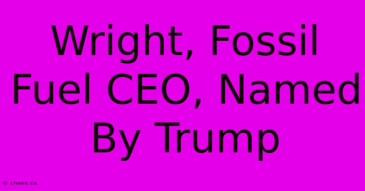 Wright, Fossil Fuel CEO, Named By Trump