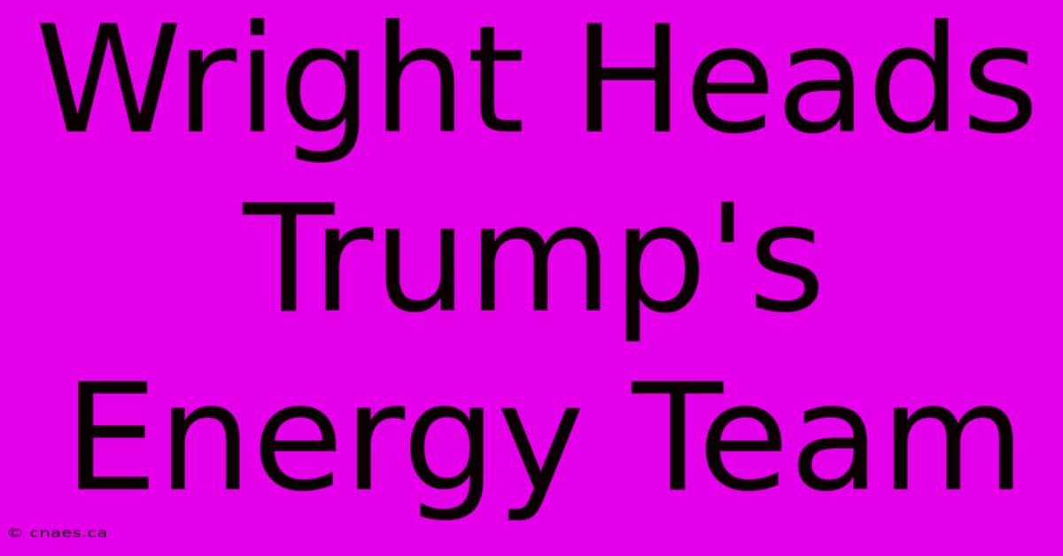 Wright Heads Trump's Energy Team