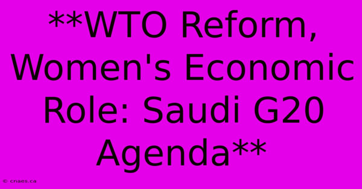 **WTO Reform, Women's Economic Role: Saudi G20 Agenda**