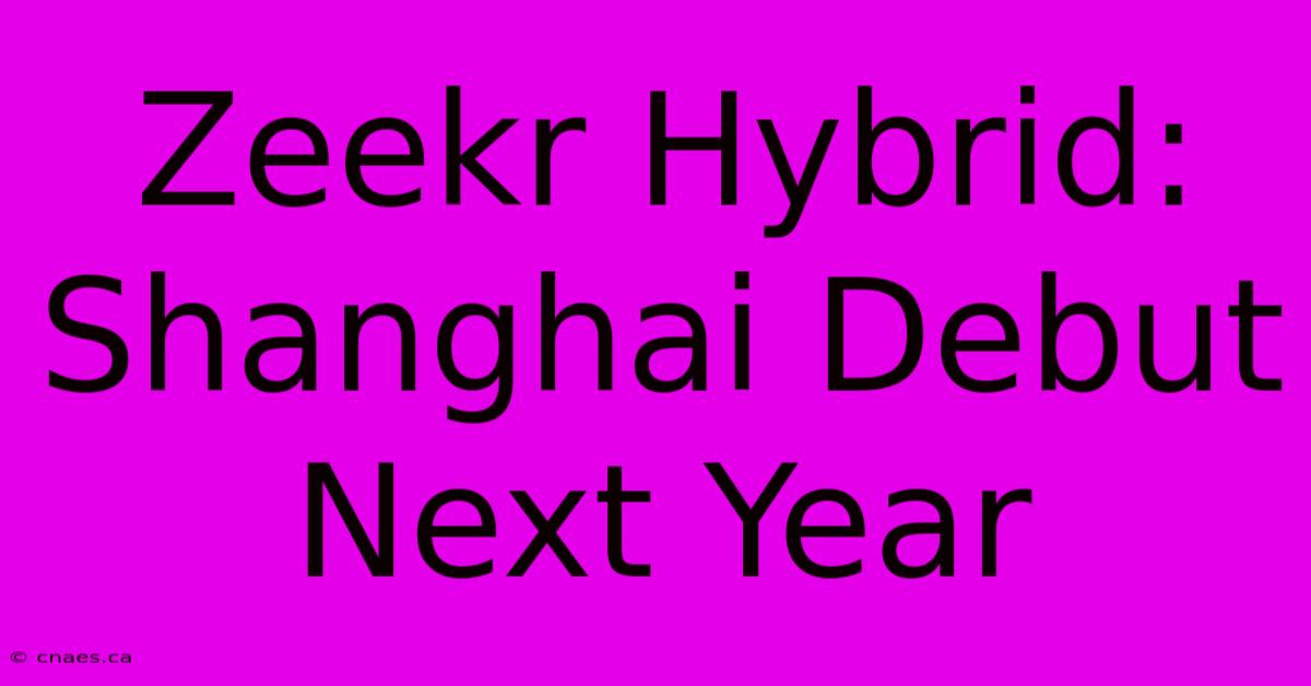 Zeekr Hybrid: Shanghai Debut Next Year