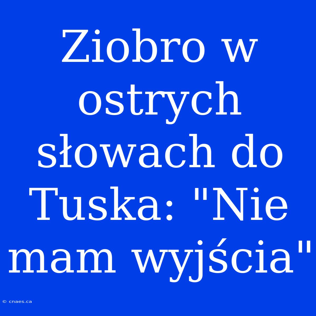 Ziobro W Ostrych Słowach Do Tuska: 